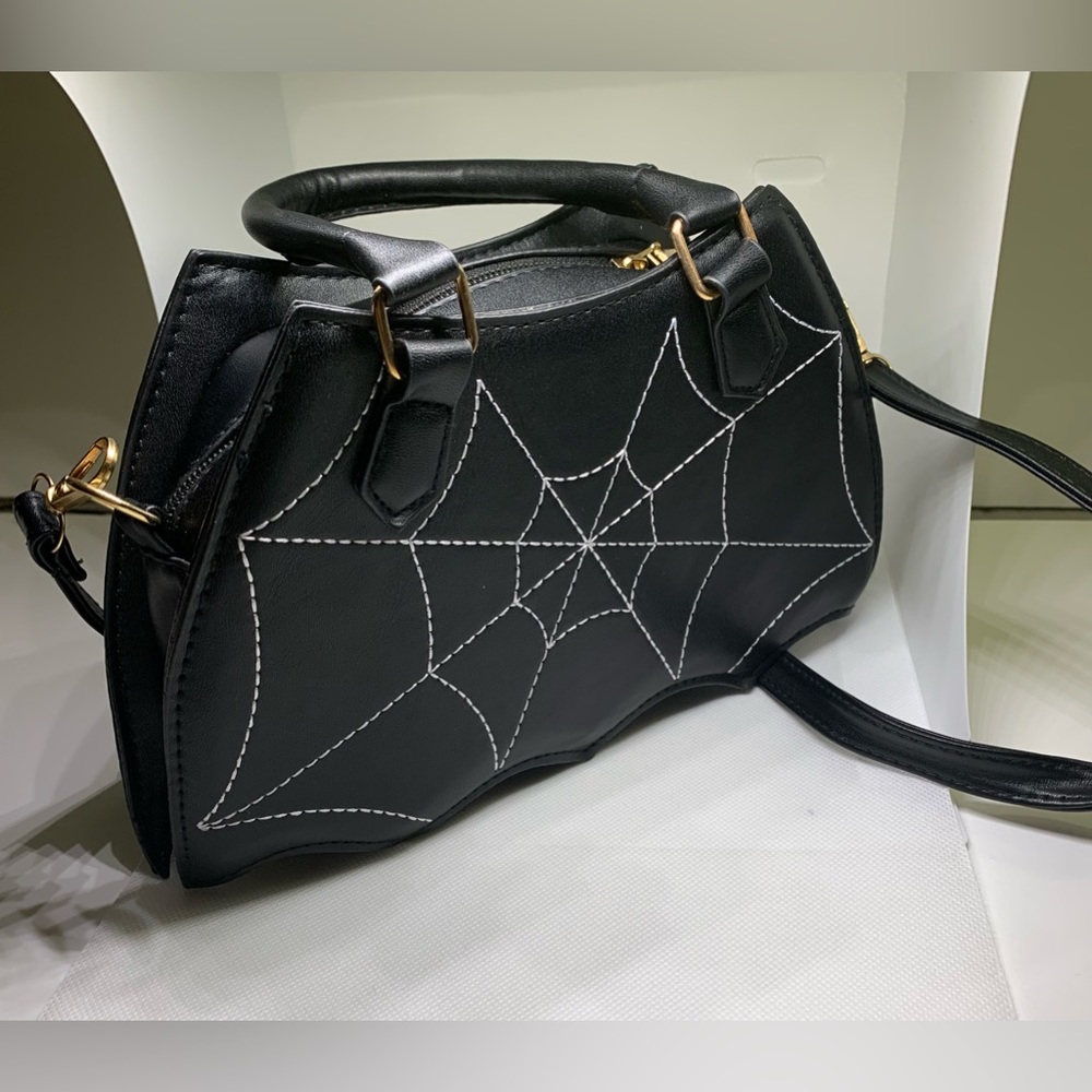 Spider web purse black shoulder bag batwing shaped spider goth emo Wicca vamp